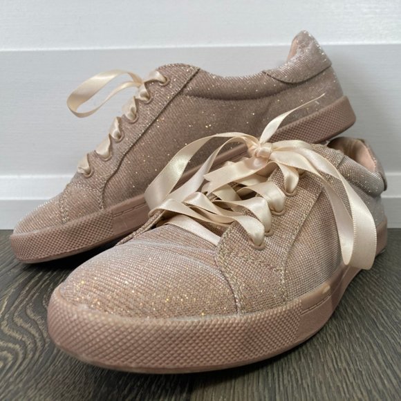 Le Chateau Rose Gold Glitter Lace up Sneakers - Picture 3 of 7